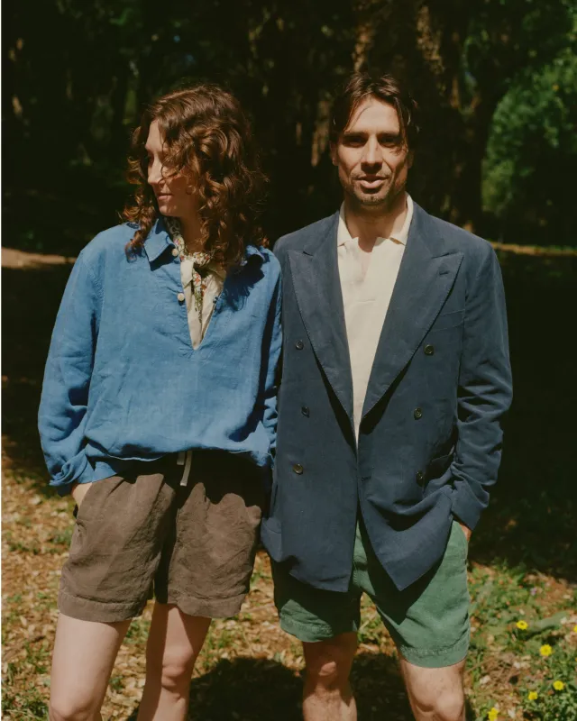 Green Linen Drawstring Shorts made by Drake's London