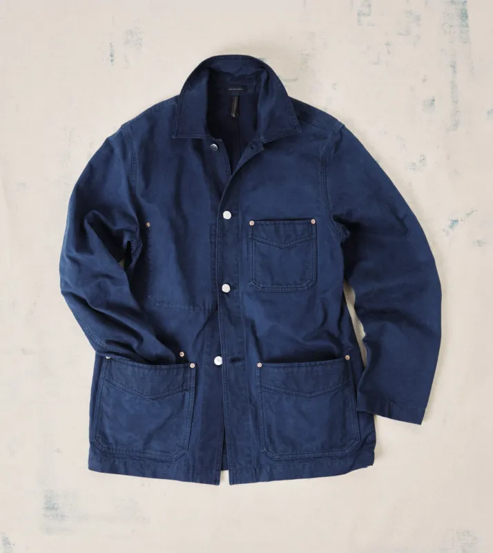 Indigo Dyed Chore Jacket made by Drake's London