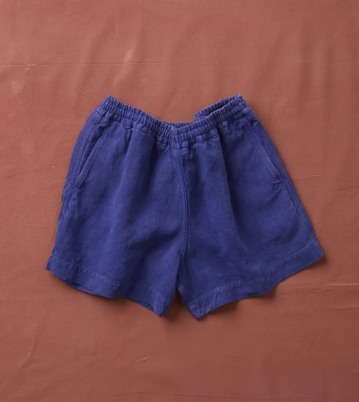 Blue Linen Drawstring Shorts made by Drake's London