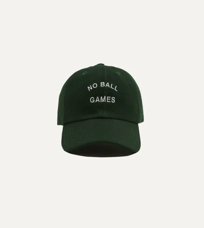 Green 'No Ball Games' Merino Wool Baseball Cap made by Drake's London