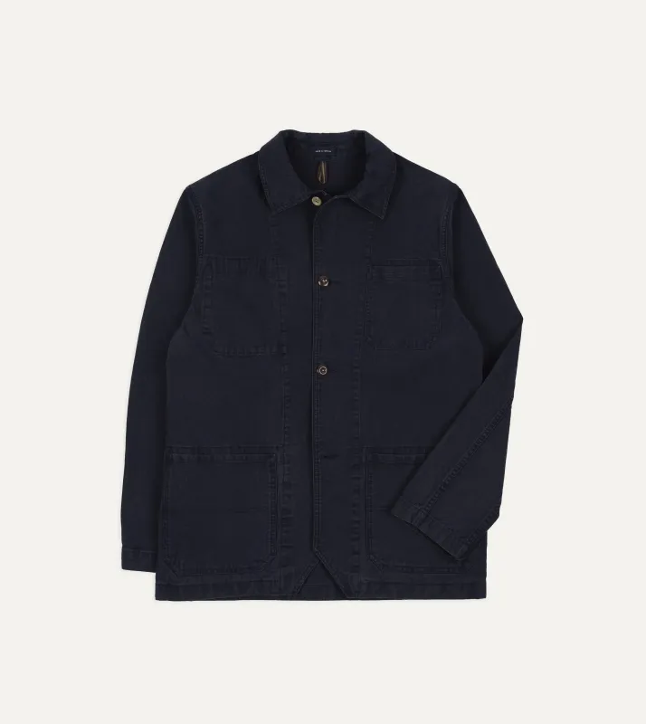 Navy Twill Mitred Chore Jacket made by Drake's London