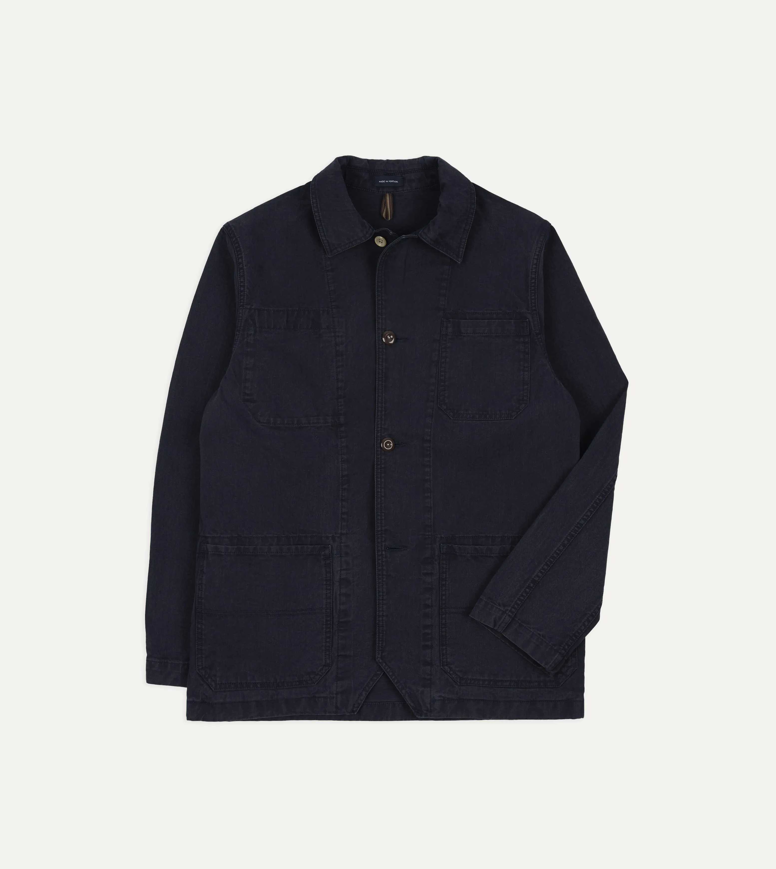 Navy Twill Mitred Chore Jacket sold by Drake's London
