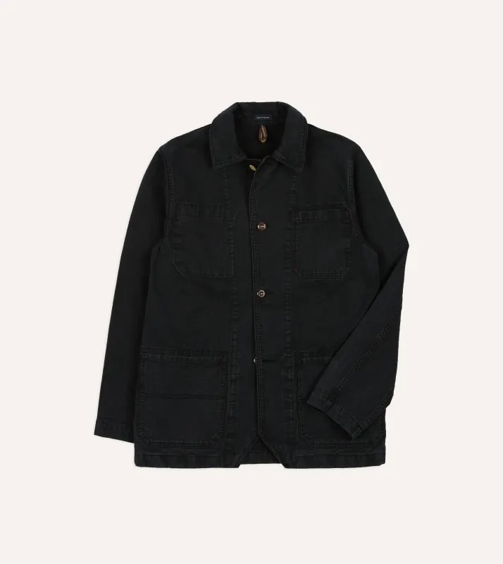 Black Twill Mitred Chore Jacket made by Drake's London