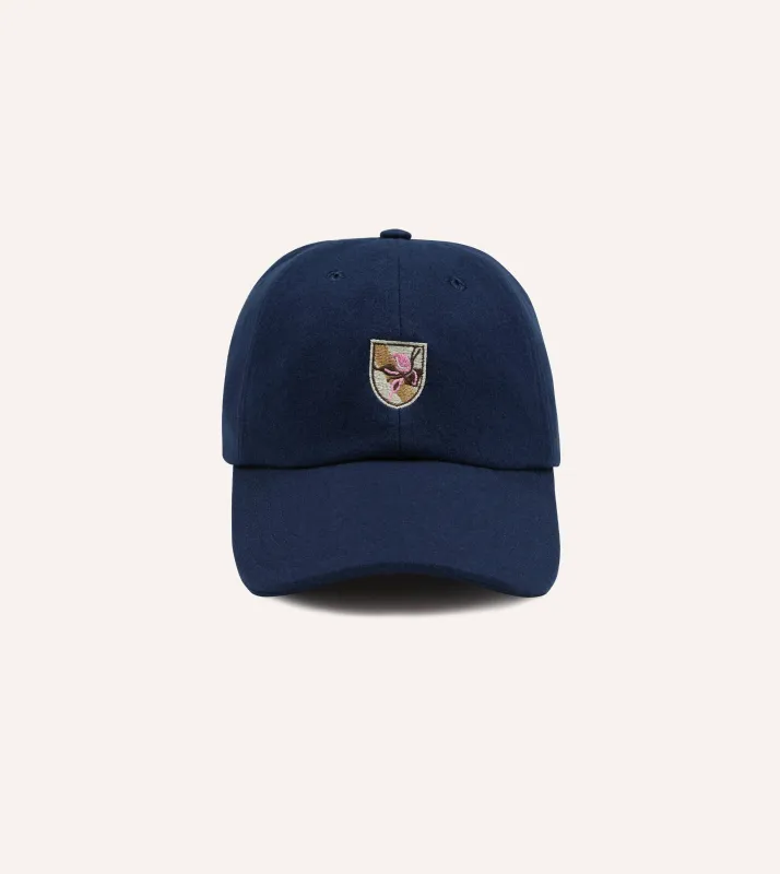 Navy 'Crests' Merino Wool Baseball Cap made by Drake's London