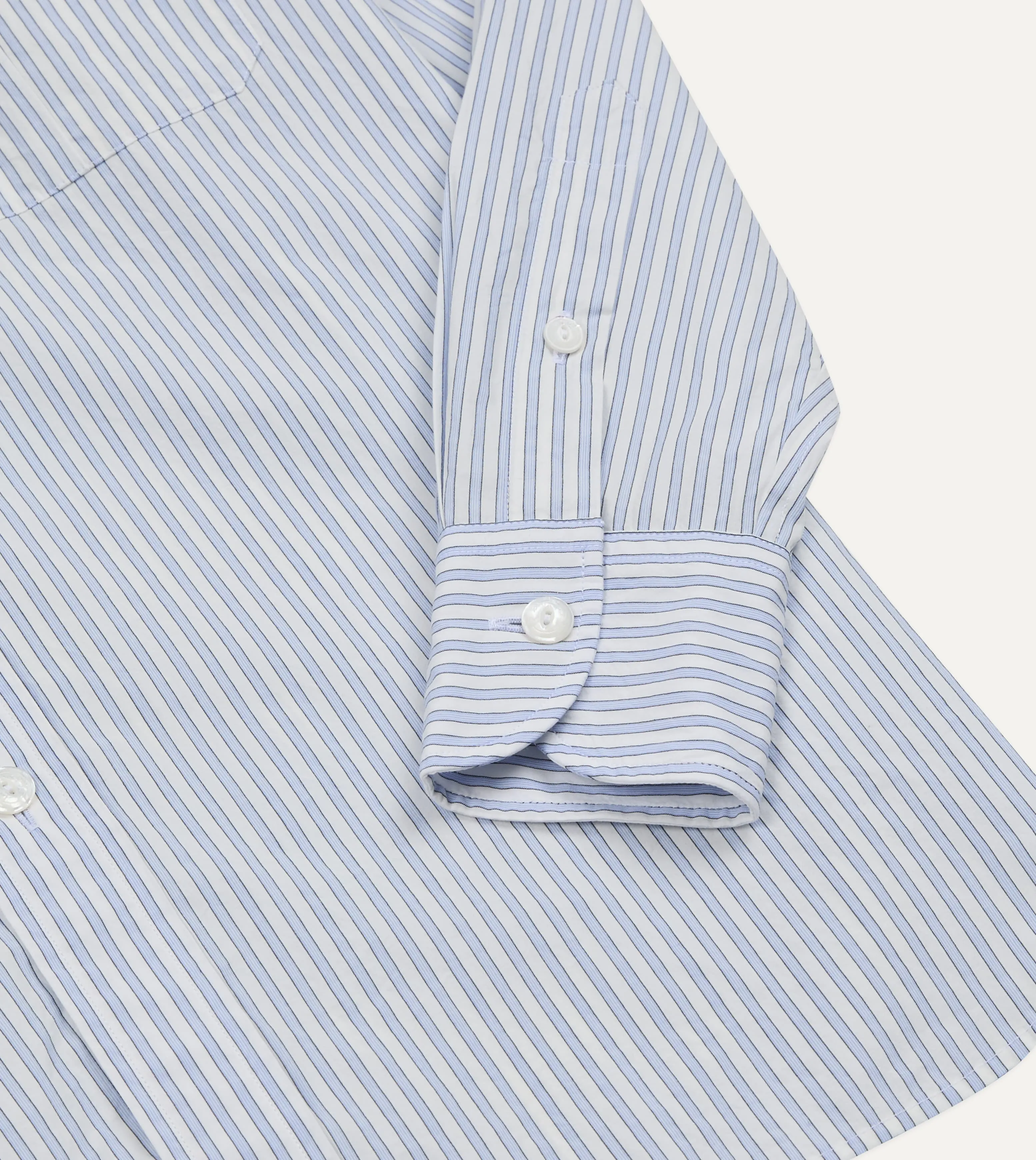 Blue and White Stripe Cotton Long Point Collar Shirt sold by Drake's London product image thumbnail 5