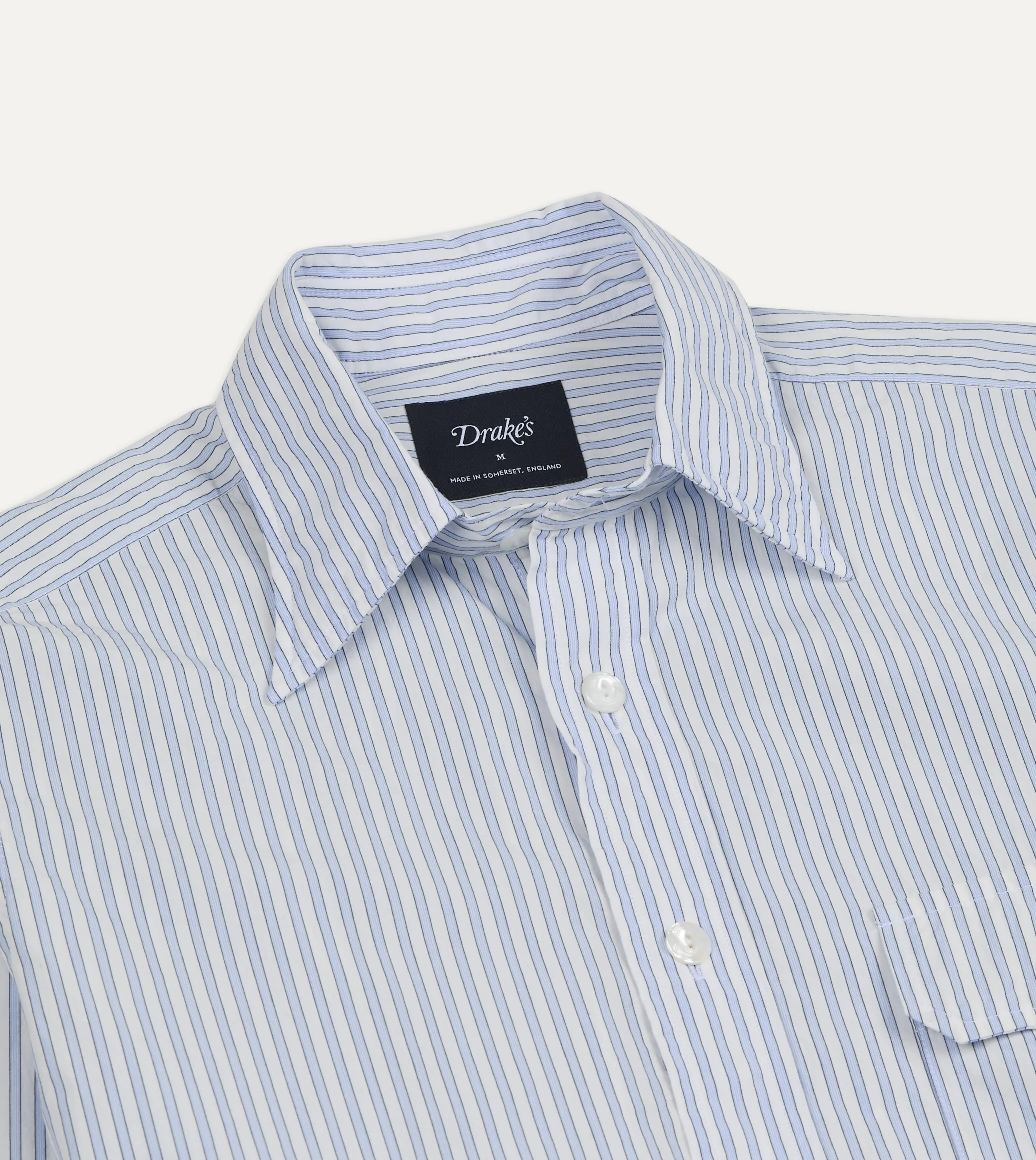 Blue and White Stripe Cotton Long Point Collar Shirt sold by Drake's London product image thumbnail 3