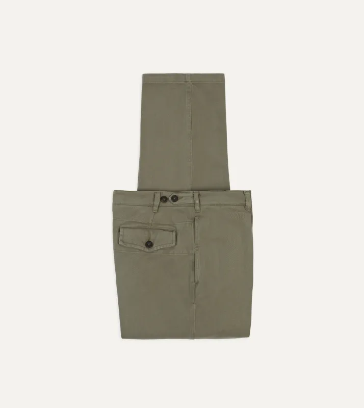 Khaki Heavy Cotton Twill Games Trousers made by Drake's London