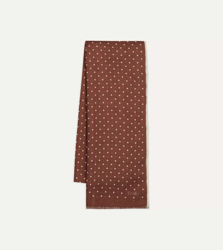 Burgundy Polka Dot Print Shoestring Wool-Silk Scarf made by Drake's London