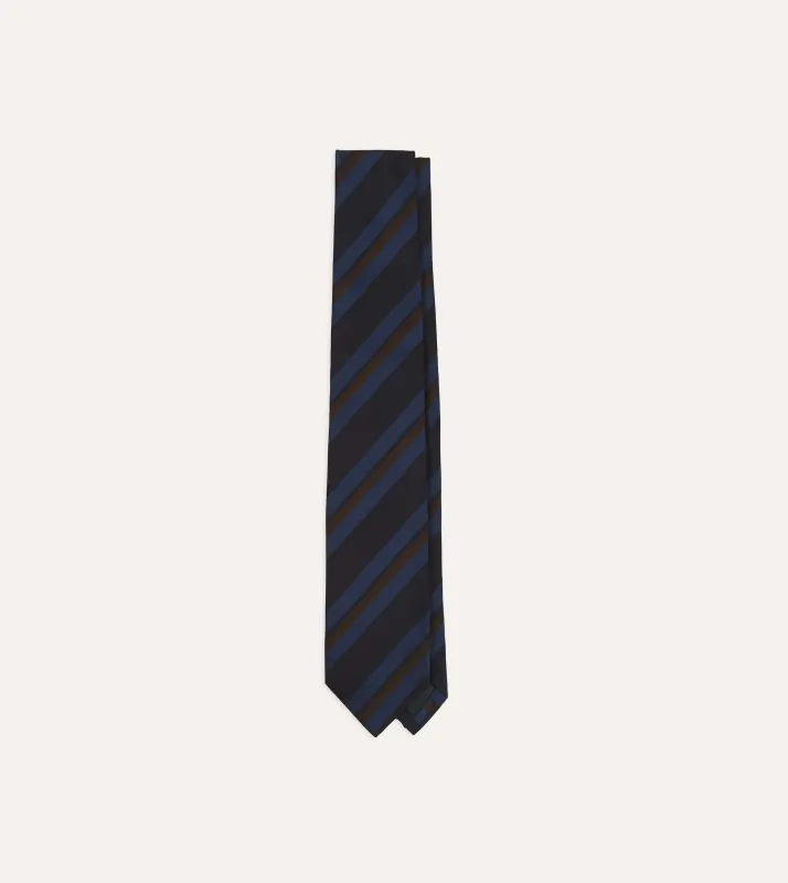 Blue and Brown Stripe Mogador Cotton-Silk Tipped Tie made by Drake's London