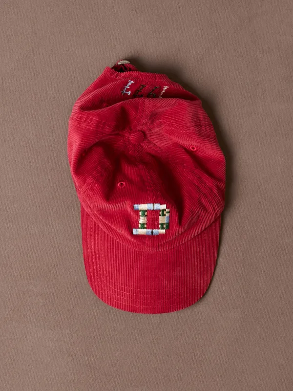 Red 'D' Emblem Cotton Corduroy Baseball Cap made by Drake's London