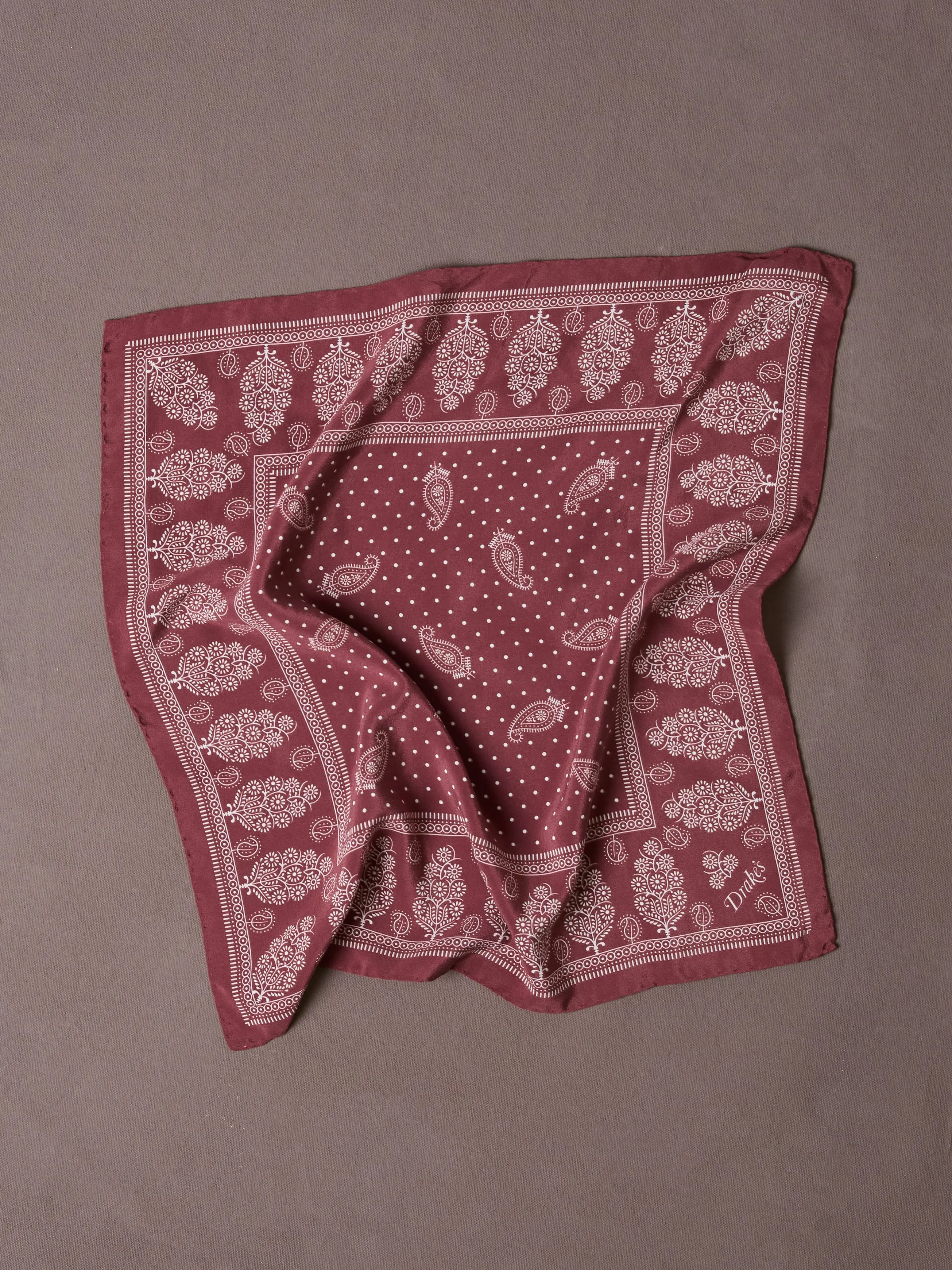 Red Paisley Spot Print Silk Pocket Square sold by Drake's London product image thumbnail 2