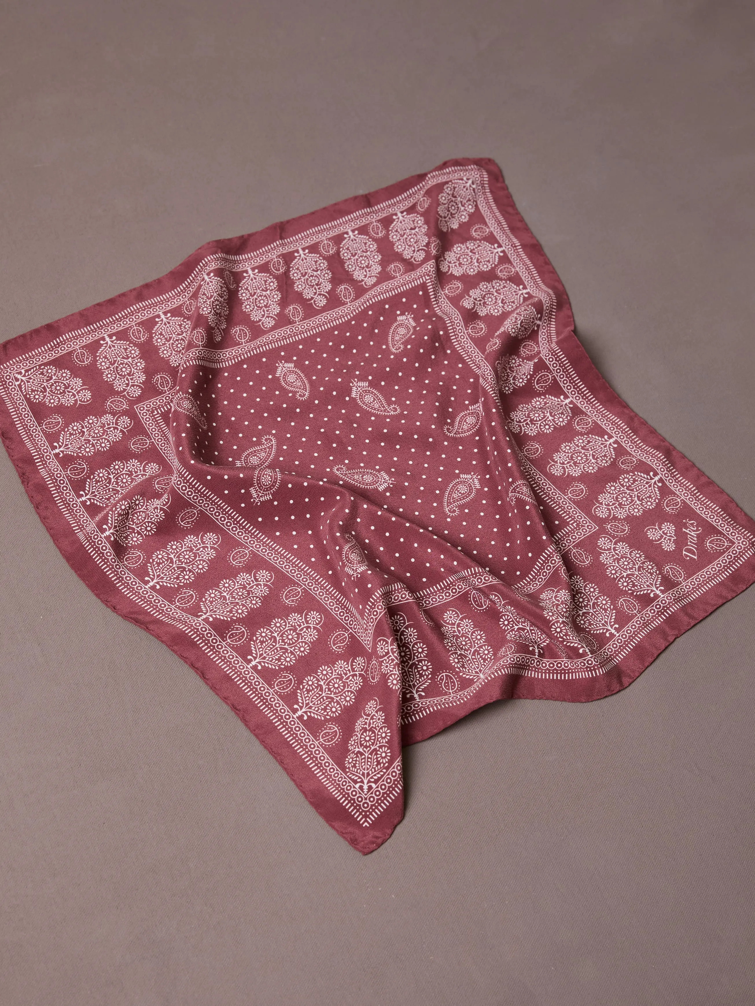 Red Paisley Spot Print Silk Pocket Square sold by Drake's London product image thumbnail 3
