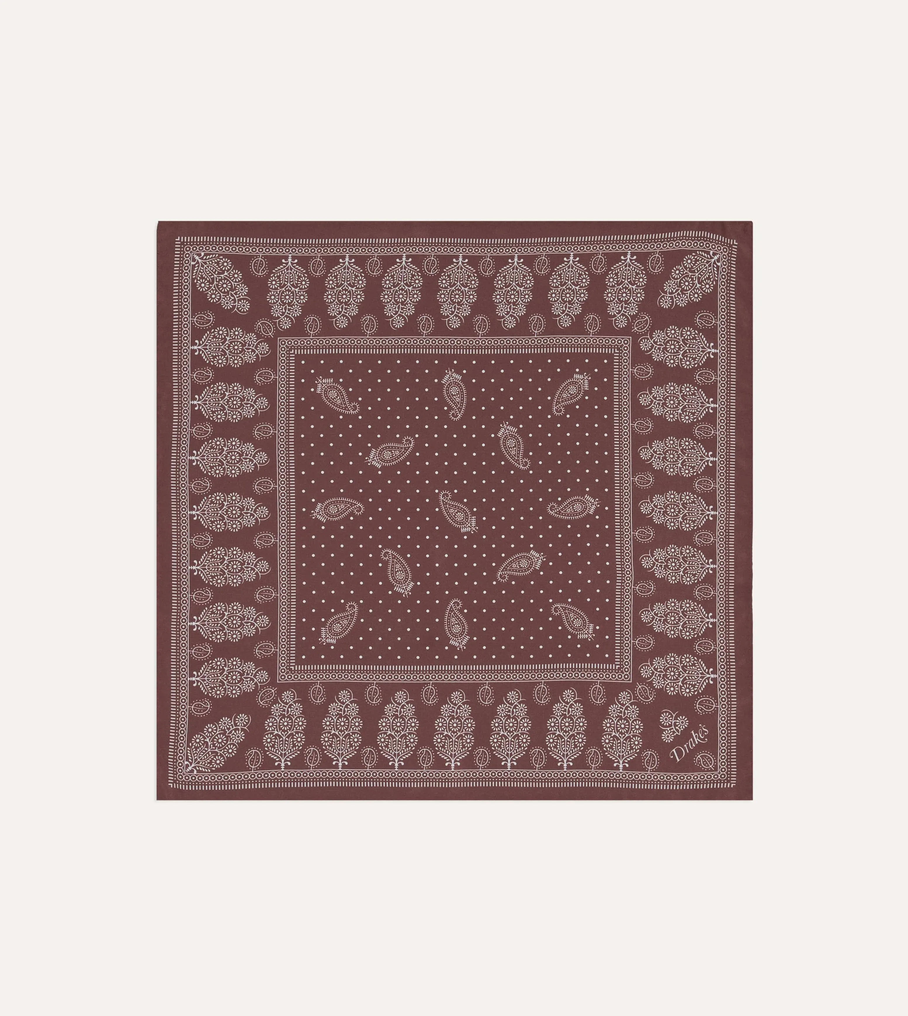 Red Paisley Spot Print Silk Pocket Square sold by Drake's London product image thumbnail 5