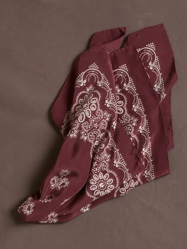Burgundy Traditional Print Silk Bandana made by Drake's London