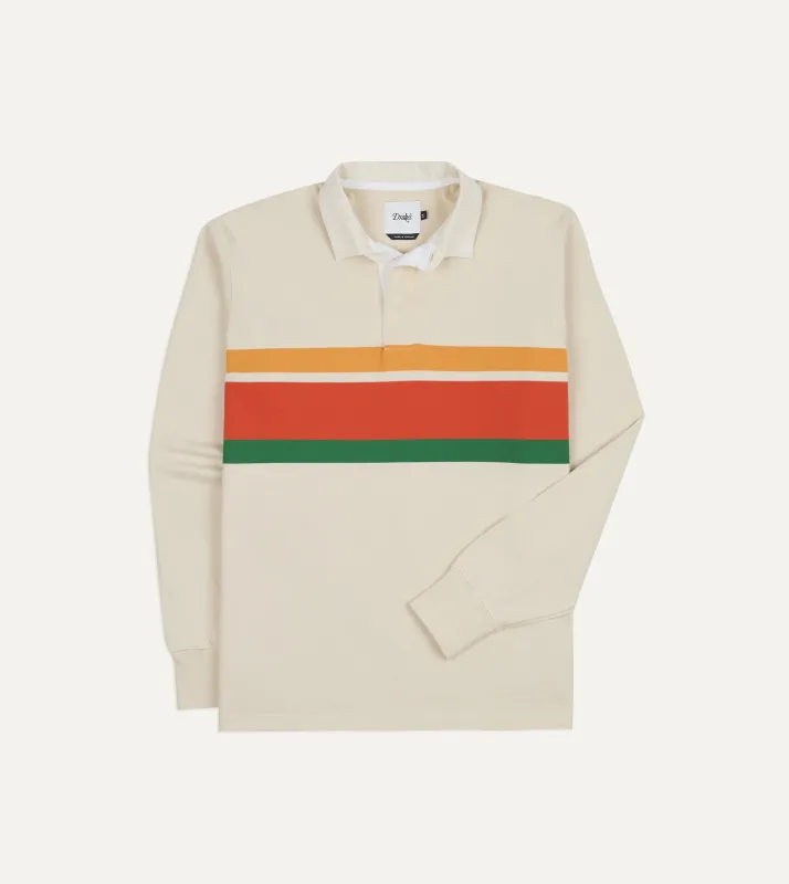 Ecru Multi Centre Stripe Cotton Rugby Shirt made by Drake's London