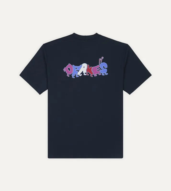 Navy 'Caterpillar' Print Short-Sleeve Hiking T-Shirt made by Drake's London
