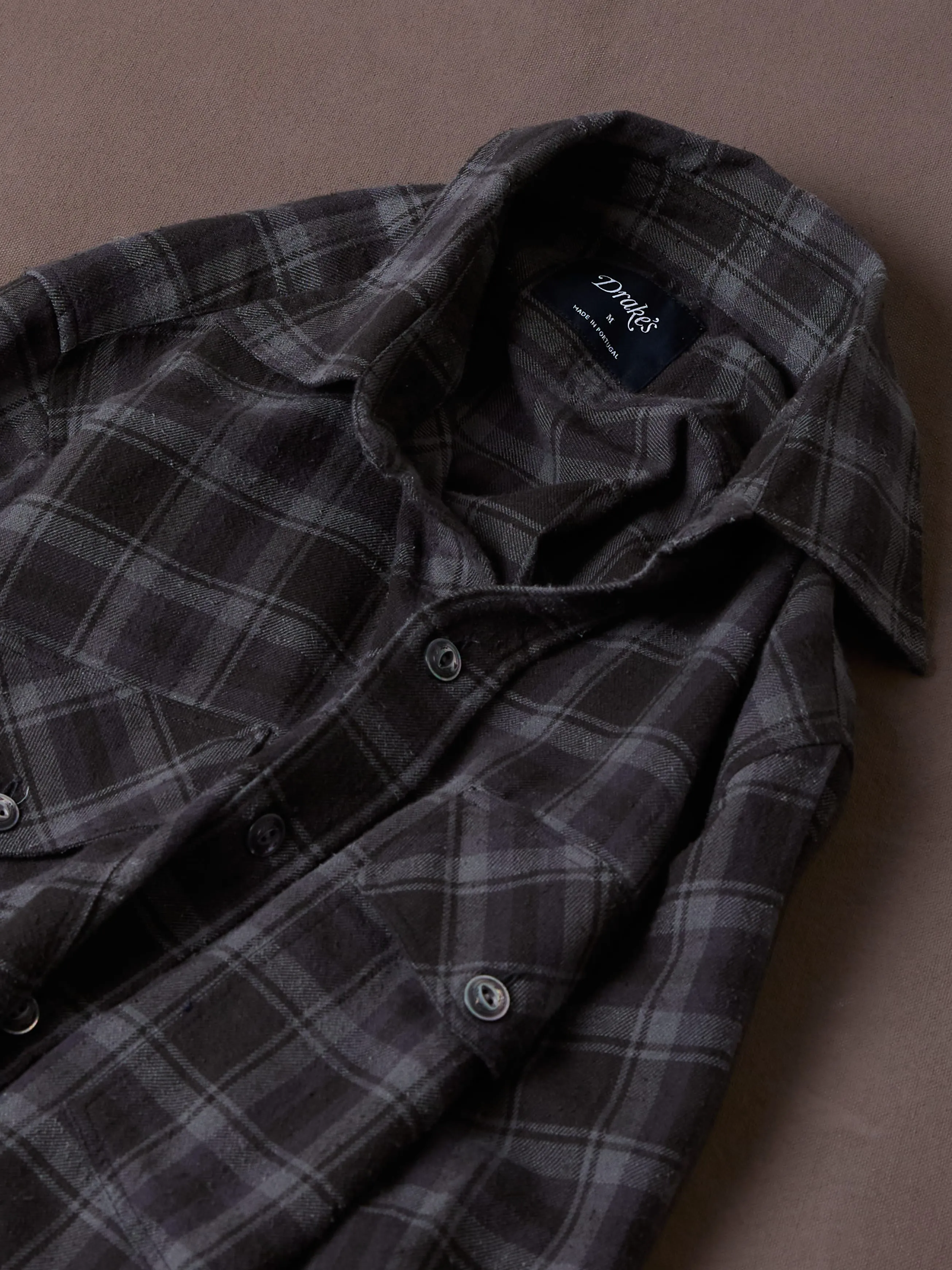Grey Check Cotton-Silk Two-Pocket Long Point Collar Work Shirt sold by Drake's London product image thumbnail 3