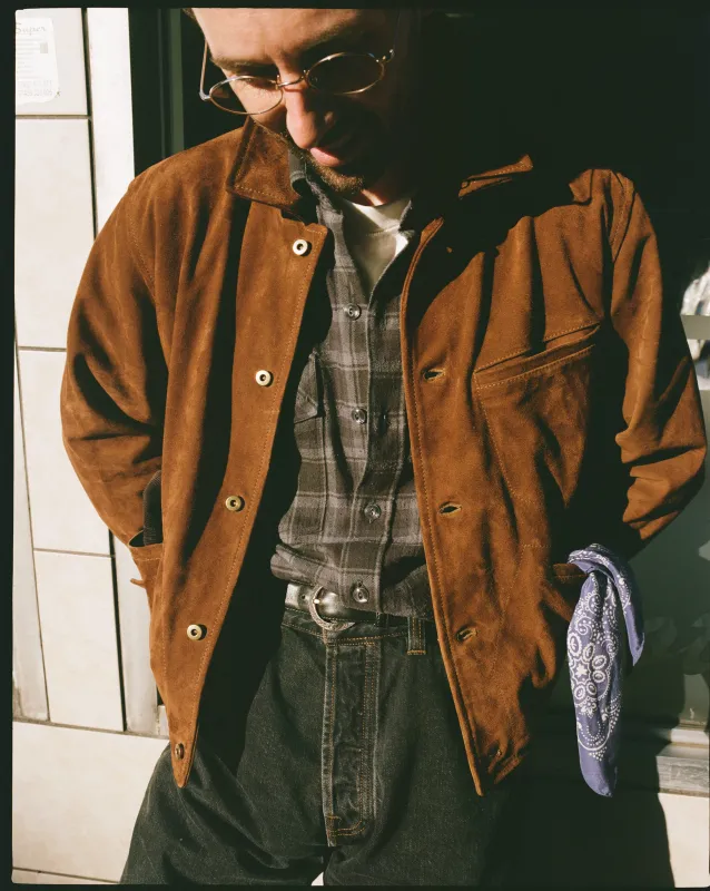 Grey Check Cotton-Silk Two-Pocket Long Point Collar Work Shirt made by Drake's London