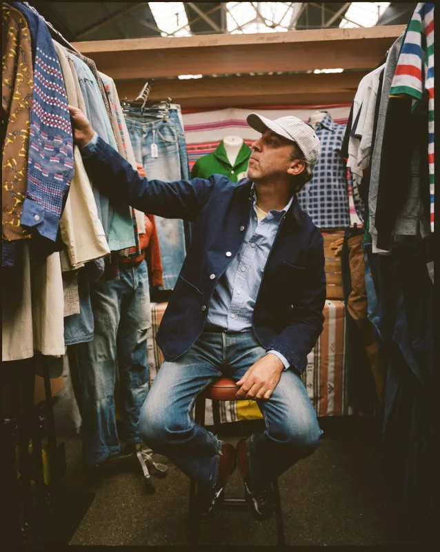 Indigo Denim Lined Chore Jacket made by Drake's London