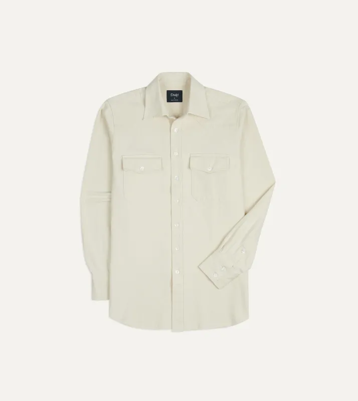 Ecru Denim Two-Pocket Western Shirt made by Drake's London