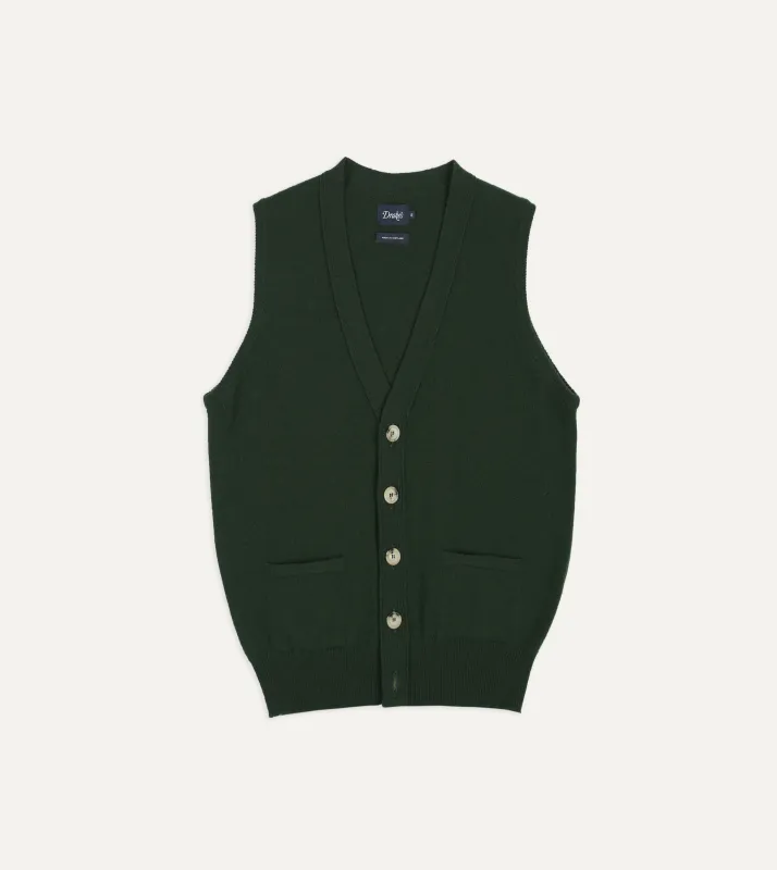 Dark Green Lambswool Sleeveless Cardigan made by Drake's London