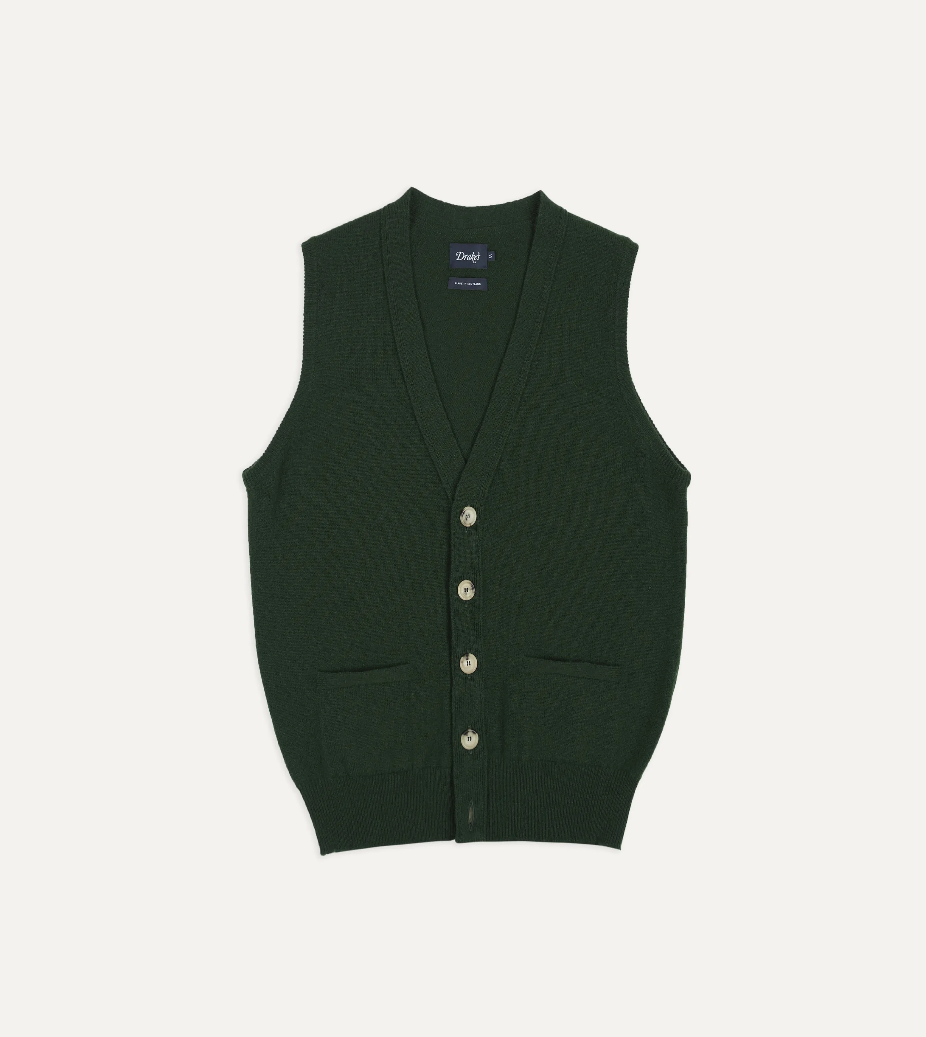 Dark Green Lambswool Sleeveless Cardigan sold by Drake's London