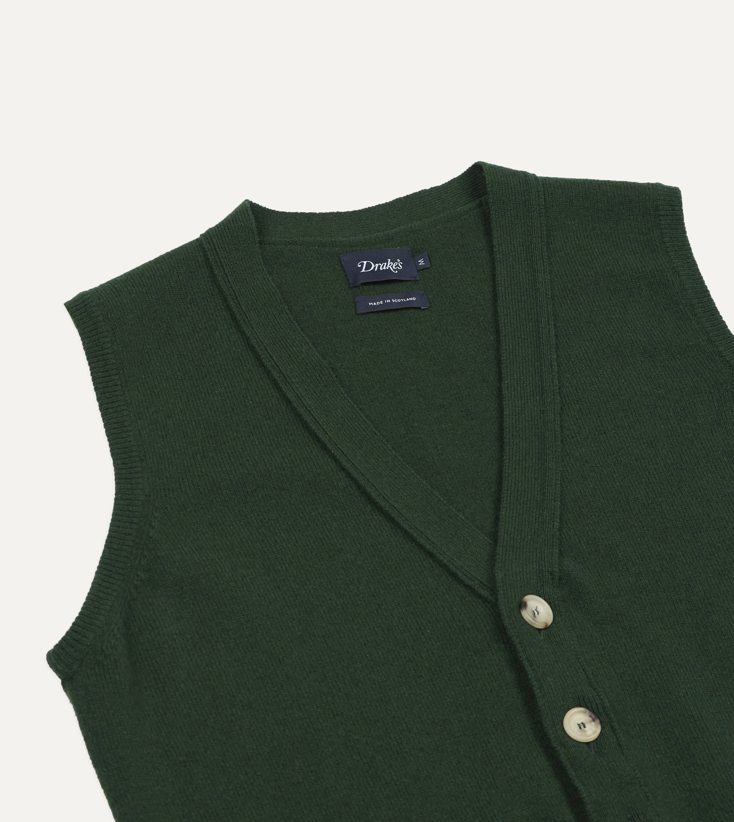 Dark Green Lambswool Sleeveless Cardigan sold by Drake's London product image thumbnail 3