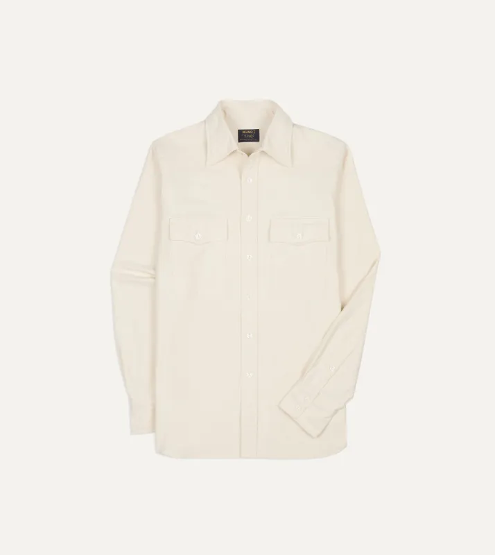 BEAMS F & Drake's Ecru Twill Two-Pocket Western Shirt made by Drake's London