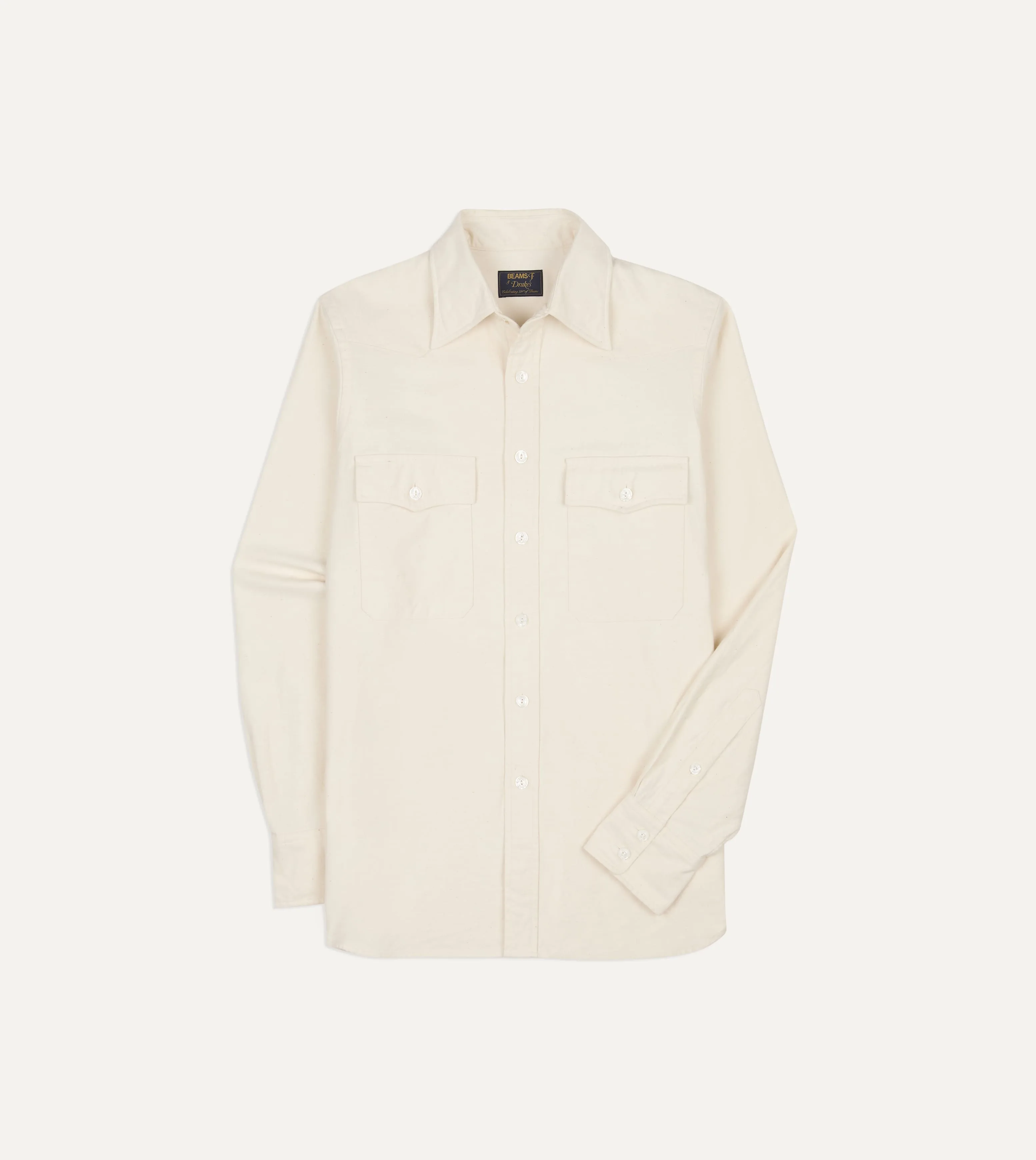 BEAMS F & Drake's Ecru Twill Two-Pocket Western Shirt sold by Drake's London