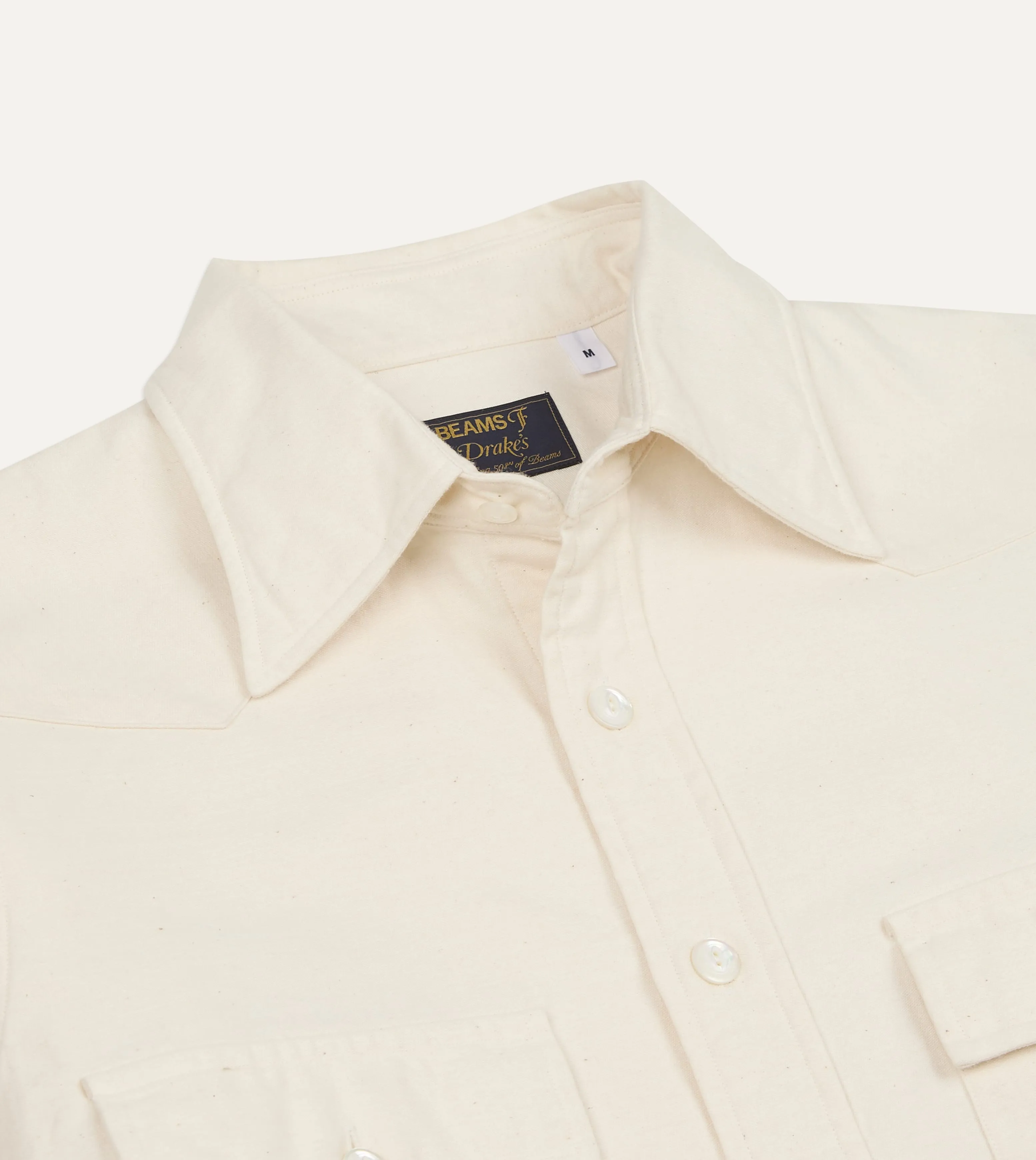 BEAMS F & Drake's Ecru Twill Two-Pocket Western Shirt sold by Drake's London product image thumbnail 3