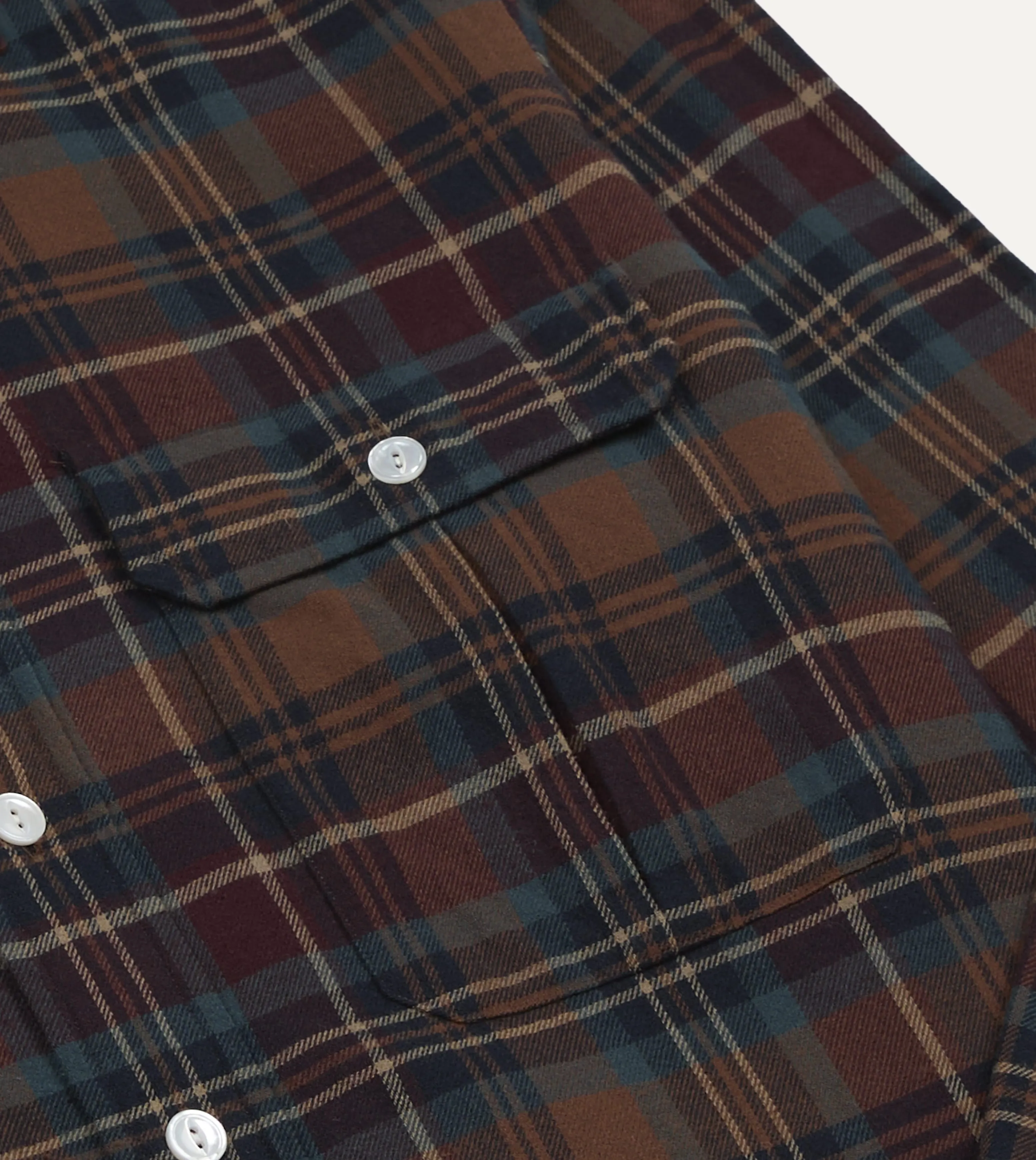 BEAMS F & Drake's Brown Check Cotton Two-Pocket Long Point Collar Work Shirt sold by Drake's London product image thumbnail 5