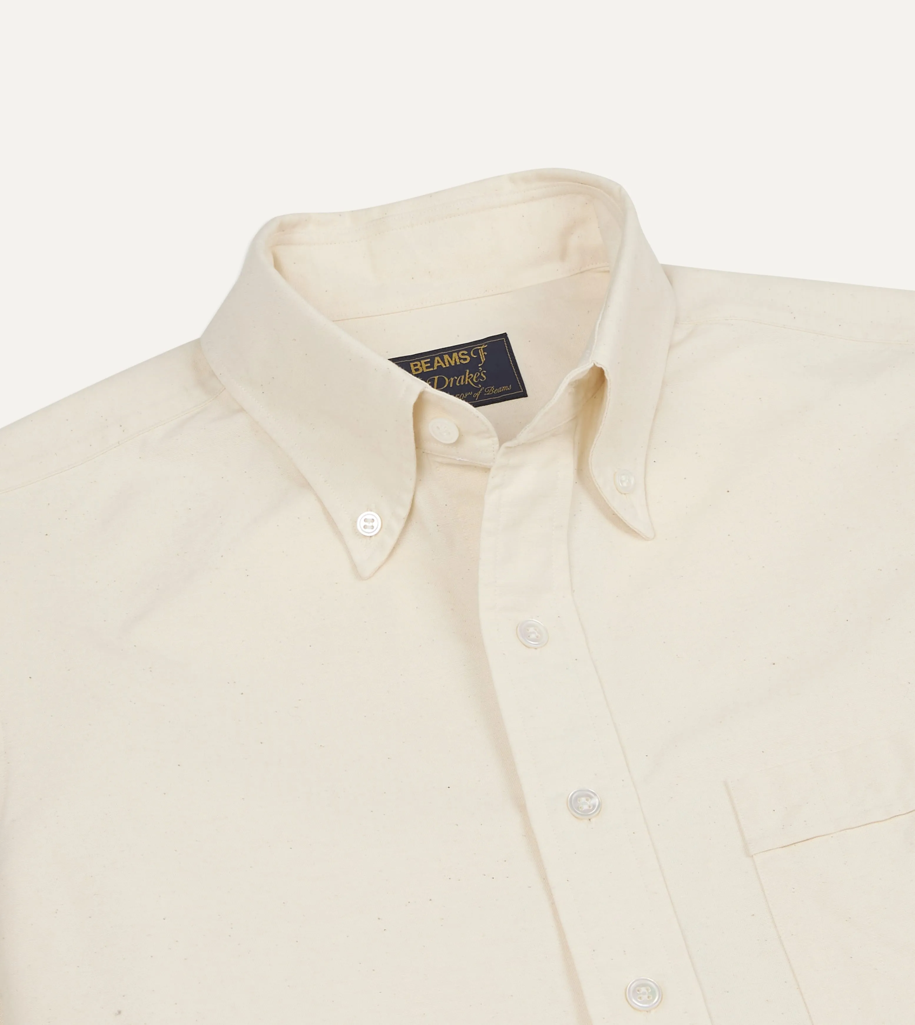 BEAMS F & Drake's Ecru Oxford Cotton Cloth Button-Down Shirt sold by Drake's London product image thumbnail 3