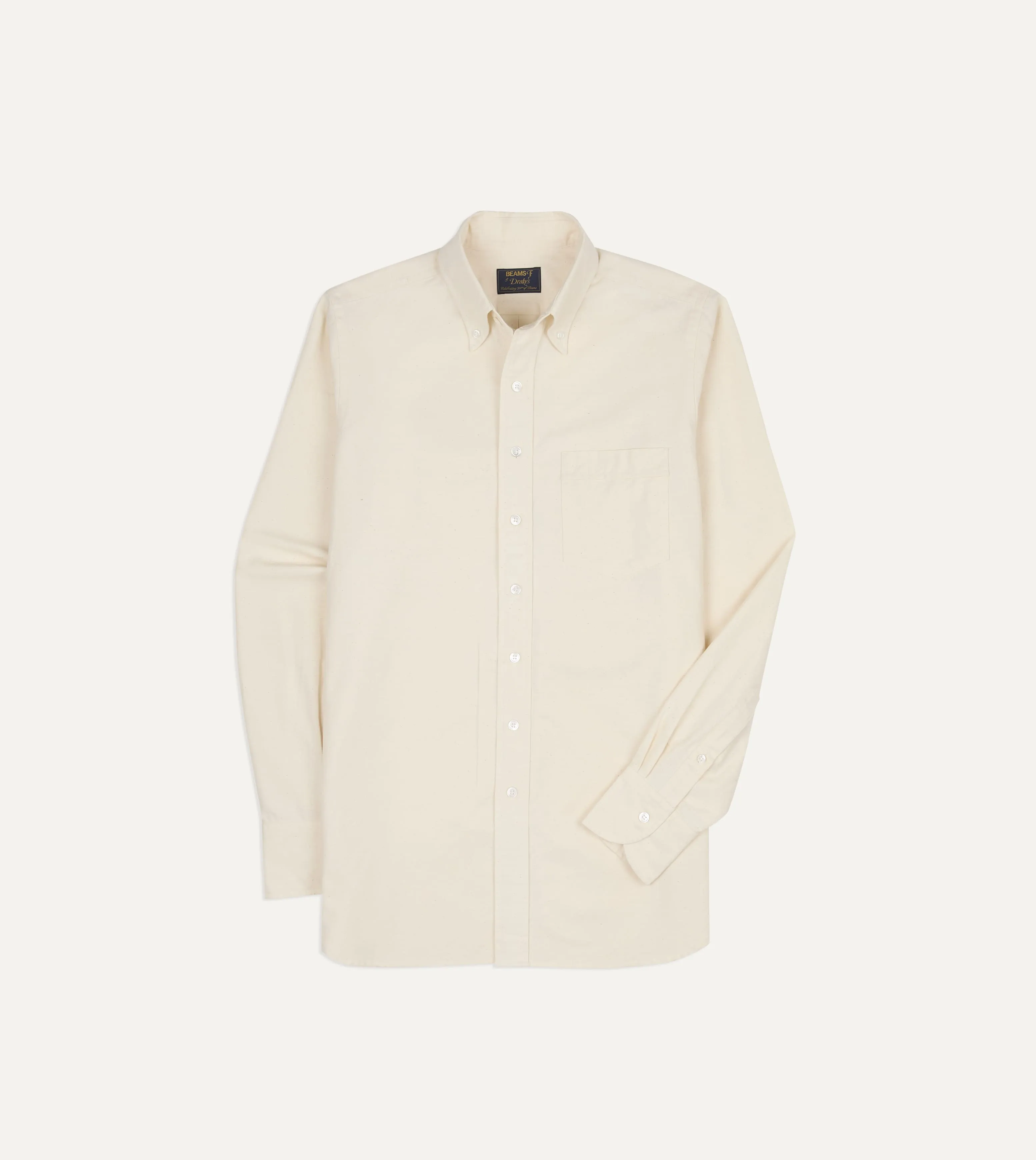 BEAMS F & Drake's Ecru Oxford Cotton Cloth Button-Down Shirt sold by Drake's London