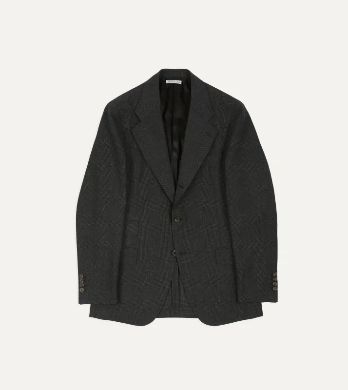 Grey Prince of Wales Check Fresco® Wool Tailored Jacket made by Drake's London