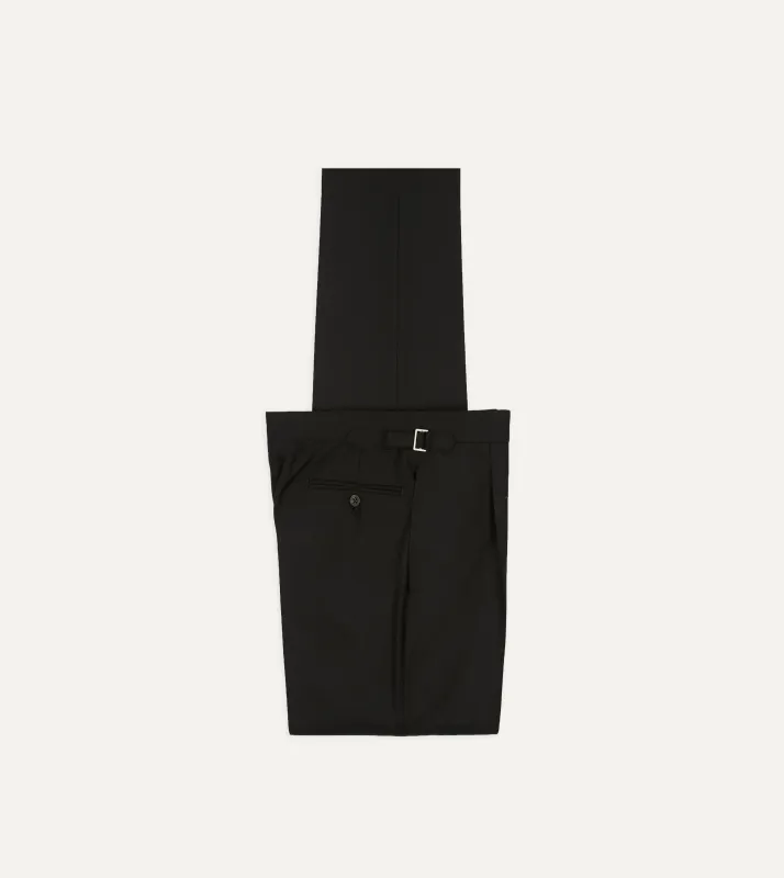 Black Fresco® Wool Single-Pleat Trouser made by Drake's London