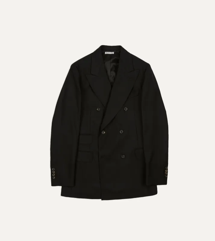 Black Fresco® Wool Double-Breasted Tailored Jacket made by Drake's London