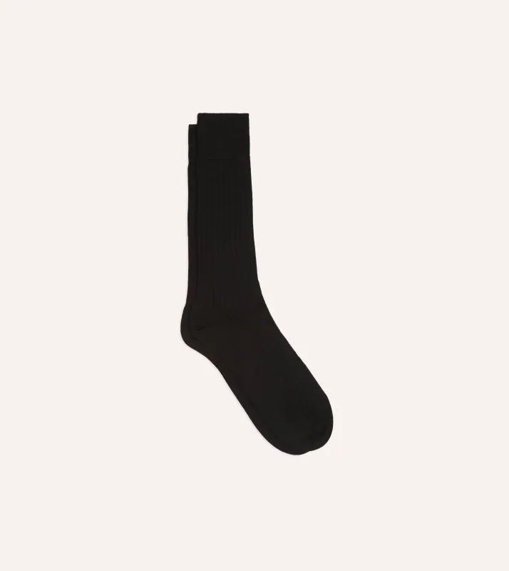 Black Cotton Mid-Calf Socks made by Drake's London