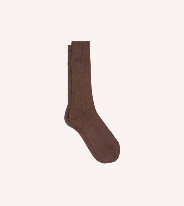 Brown Cotton Mid-Calf Socks made by Drake's London