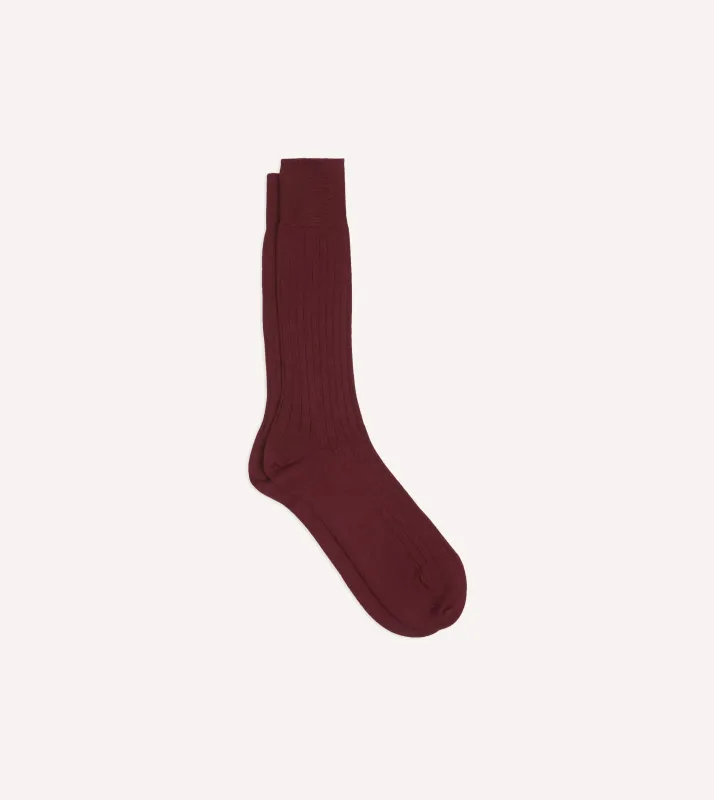Burgundy Cotton Mid-Calf Socks made by Drake's London