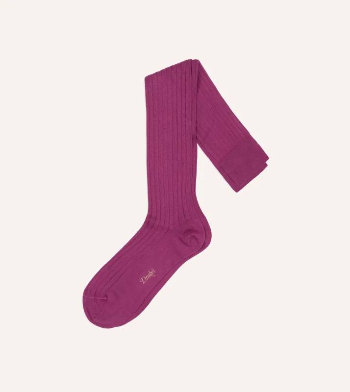 Wine Cotton Over-the-Calf Socks made by Drake's London