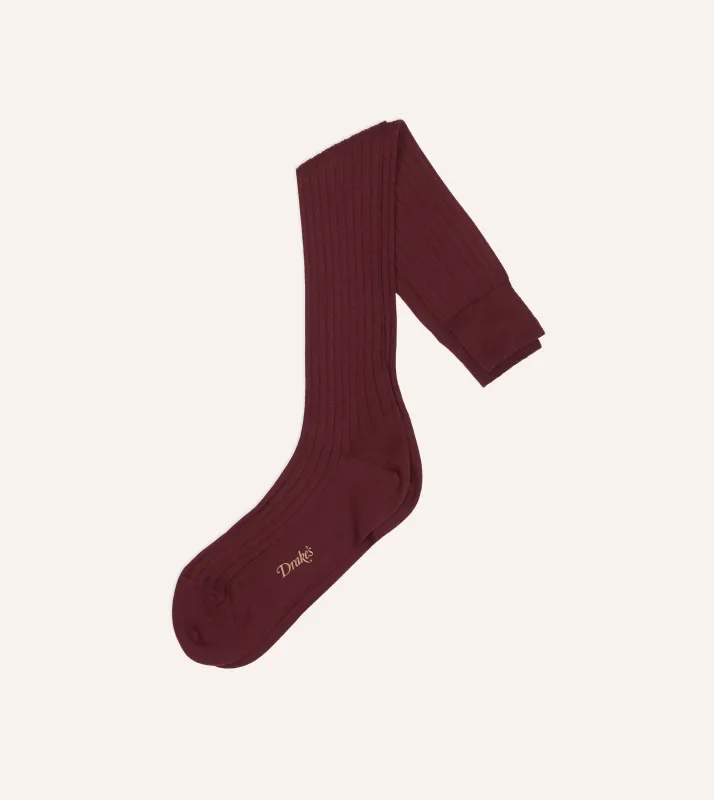 Burgundy Cotton Over-the-Calf Socks made by Drake's London