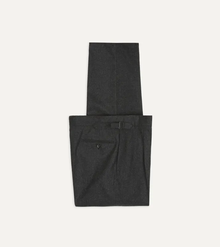 Charcoal Wool Flannel Single Pleat Trouser made by Drake's London