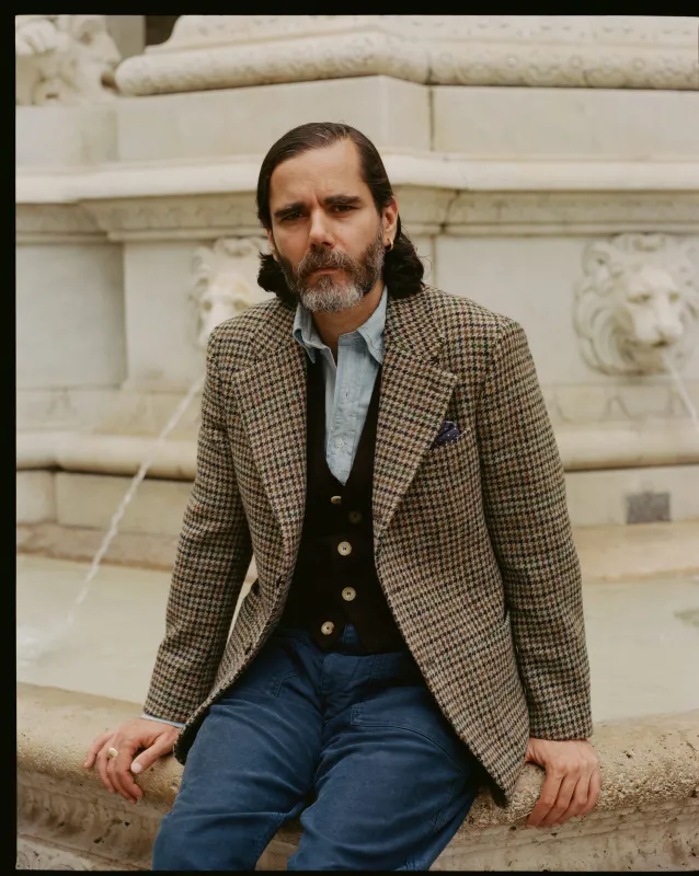 Brown and Green Houndstooth Harris Tweed® Blazer made by Drake's London