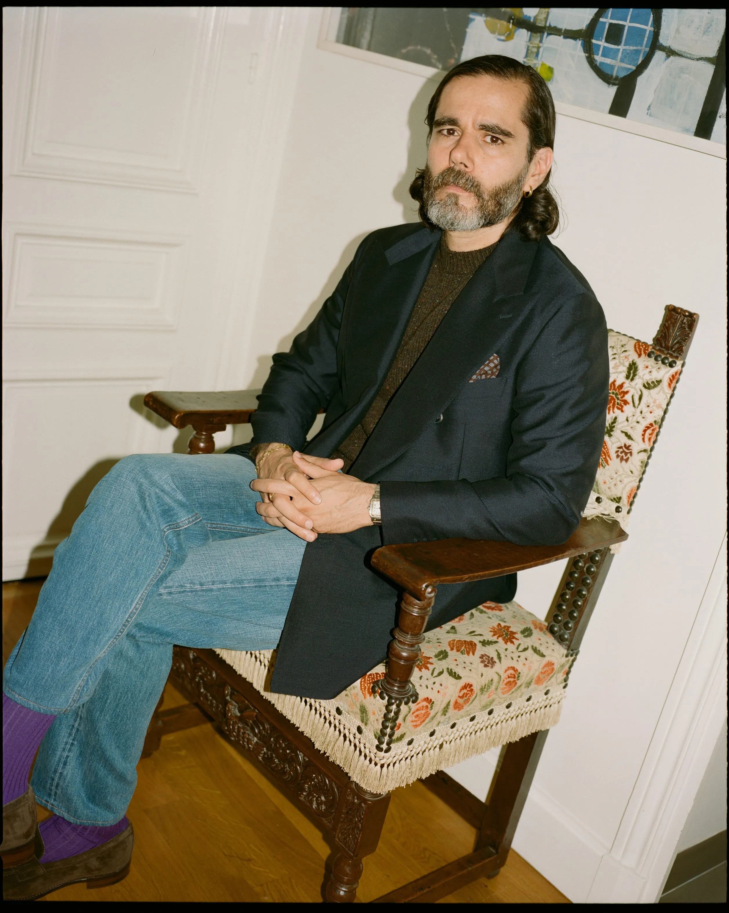 Navy Wool-Mohair Double-Breasted Travel Blazer sold by Drake's London