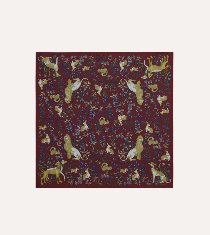 Red Lion Tapestry Print Wool-Silk Bandana made by Drake's London