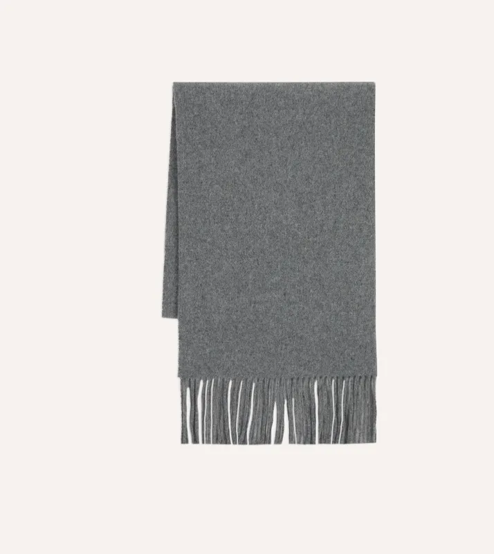 Grey Solid Wool Fringed Scarf made by Drake's London