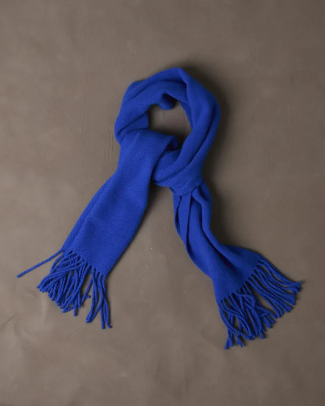 Blue Solid Wool Fringed Scarf made by Drake's London