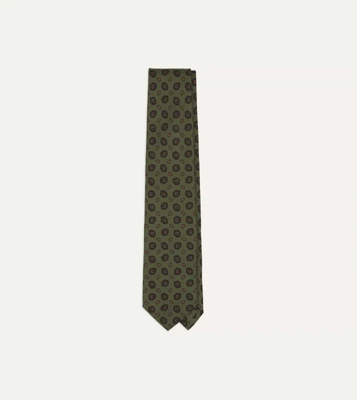 Green Mini Paisley Medallion Print Silk Self-Tipped Tie made by Drake's London