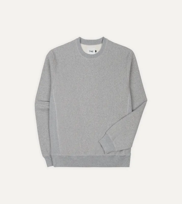 Grey Melange Cotton Reverse Weave Sweatshirt made by Drake's London