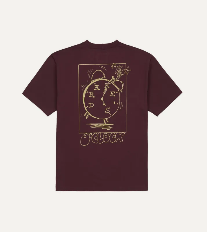 Burgundy 'O'Clock' Print Short-Sleeve Hiking T-Shirt made by Drake's London